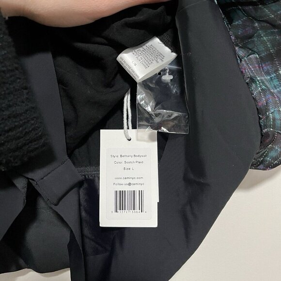 Cami NYC NWT Bethany Sheer Bodysuit in Green Blue Scotch‎ Plaid Size Large - Picture 3 of 7